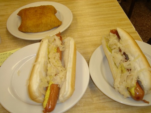 Knish and Hot Dogs at Katz's Deli Knish and Hot Dogs at Katz's Deli