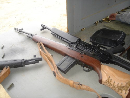 gun3 M1A SOCOM .308 (AKA "Black Beauty") on the far left, M1A National Match .308 (AKA,"The Redeemer") in the middle, AK-47 on the right.