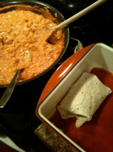 Cheesy enchilada mix and one sad enchilada